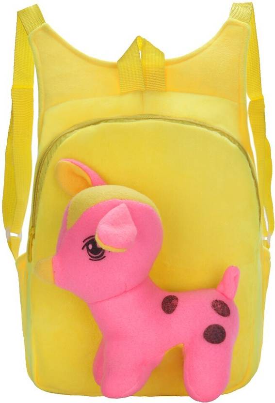 Tinytot Yellow Velvet School Backpack for Play School Nursery Kids Waterproof School Bag