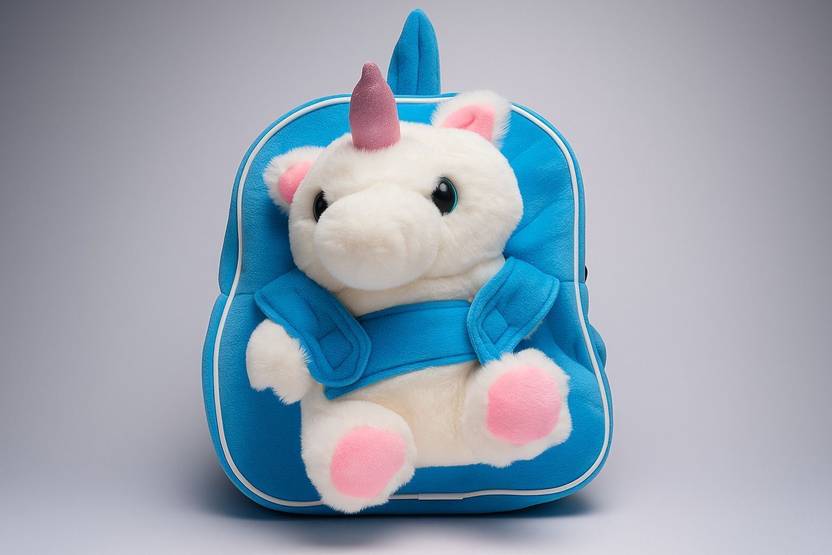 puffypals frantic Unicorn Plush Kids Bags – Soft Toy Cartoon School Bag for Girls & Boys Waterproof Plush Bag