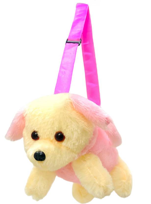 Cult Factory Baby Toys Bags Animal Dog Soft Toy Children Girls Cute New Latest Stylish Hand Held| Sling Bag for Girl, Boy, Baby Pink Colour Small Travel Backpack College Girls With Cross Body Adjustable Straps Plush Bag