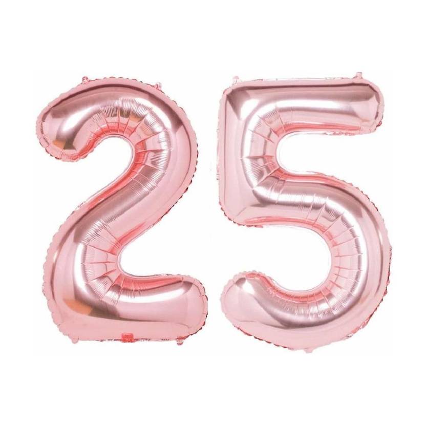 ACOME Solid 16” No.25 Rose pink Foil Balloon for 25th Year Birthday Decoration Items for Boys Or Girls / Anniversary Decorations Pack of 2 Balloon