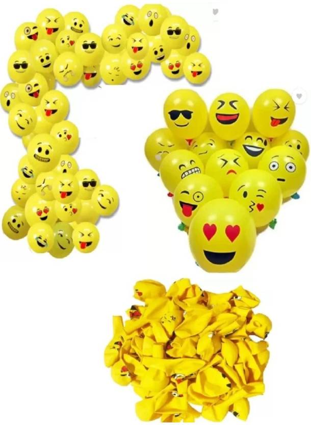 AirVibe Solid Yellow Emoji Balloons 40 Pcs Printed Face Expression Kids/Party/Birthday Decor Balloon