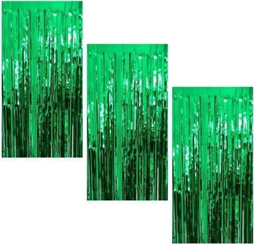 Bloomsevent Solid 3 Green fringe Curtains (Pack of 3 Pcs) Balloon