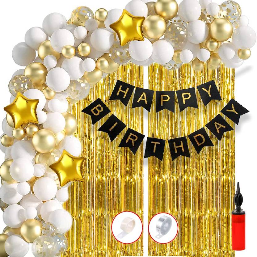 Balloon and you Solid Balloon Pump Happy Birthday Decoration Kit Banner, Curtain, Confetti & Balloon