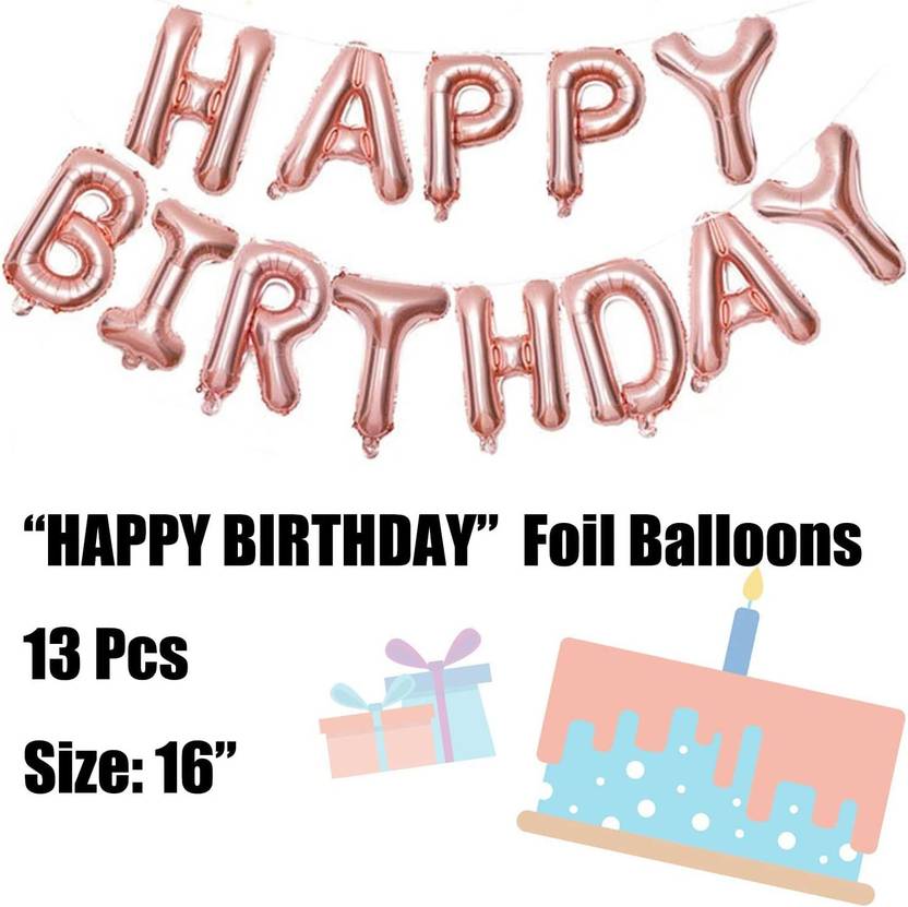 1iAM Solid Rose Gold HAPPY BIRTHDAY Foil Set For Birthday Decoration|Confettie & Metallic Balloon