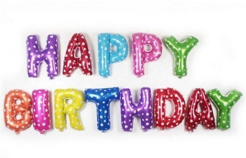 Aone Solid Happy Birthday Multicolor Letter Foil Balloon 13words, 16inches Party Balloons Balloon