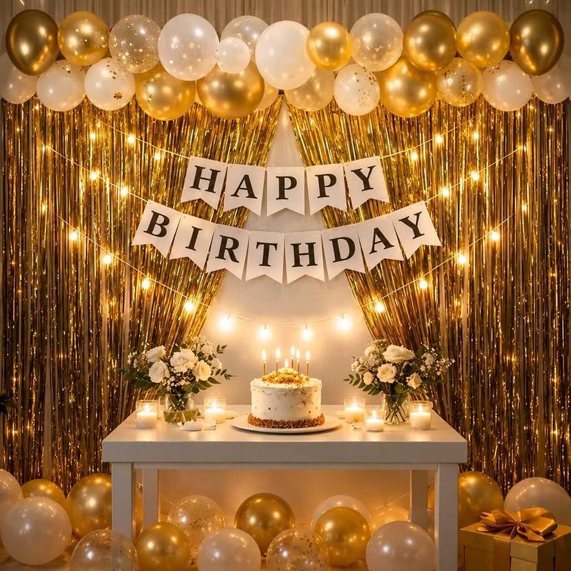 ballooooify Solid Royal White Gold Birthday Decoration Set Balloon