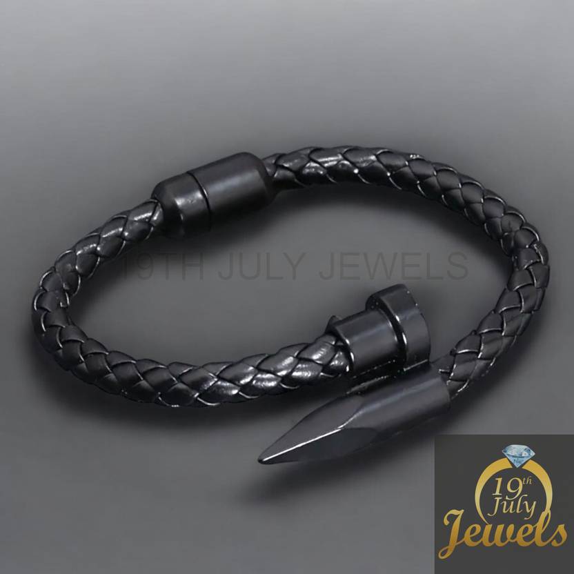 19th July Jewels Leather, Steel Silver Bracelet