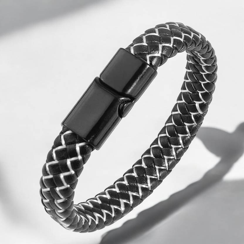 19th July Jewels Leather Silver Bracelet