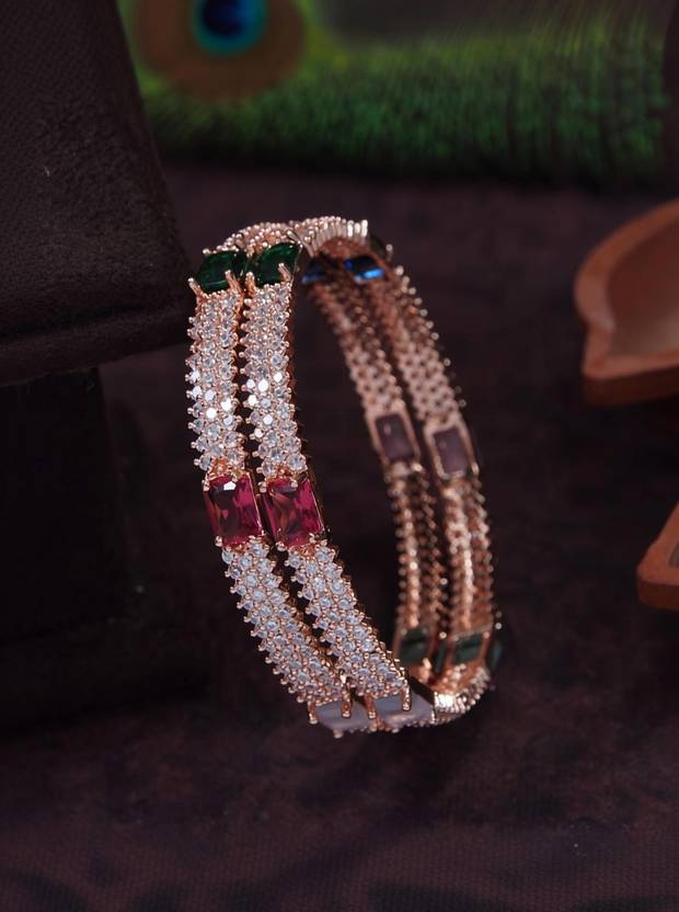 SGA FASHION Brass Cubic Zirconia, Diamond Gold-plated Bangle Set
