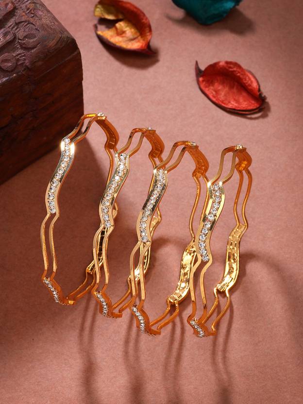 NVR Alloy Cubic Zirconia Gold-plated Bangle