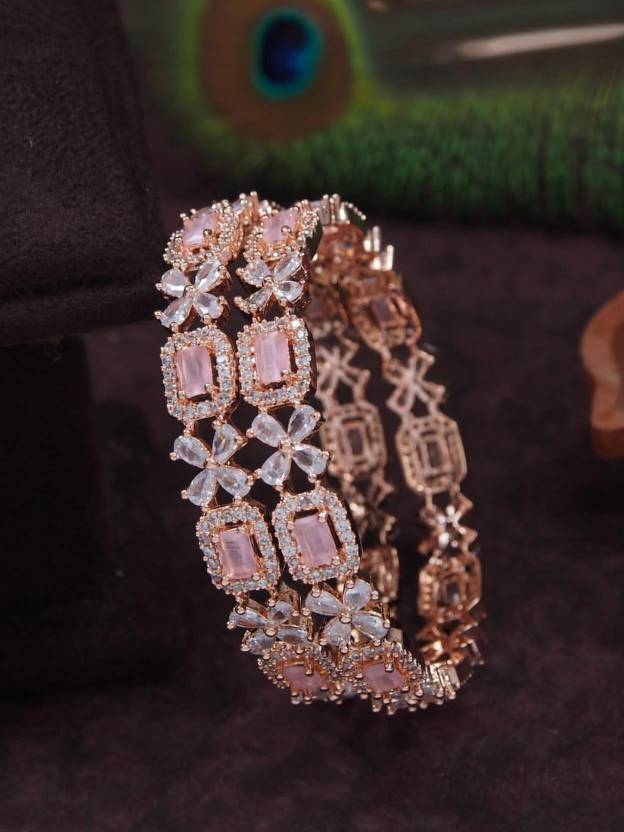 SGA FASHION Brass Cubic Zirconia, Diamond Bangle Set