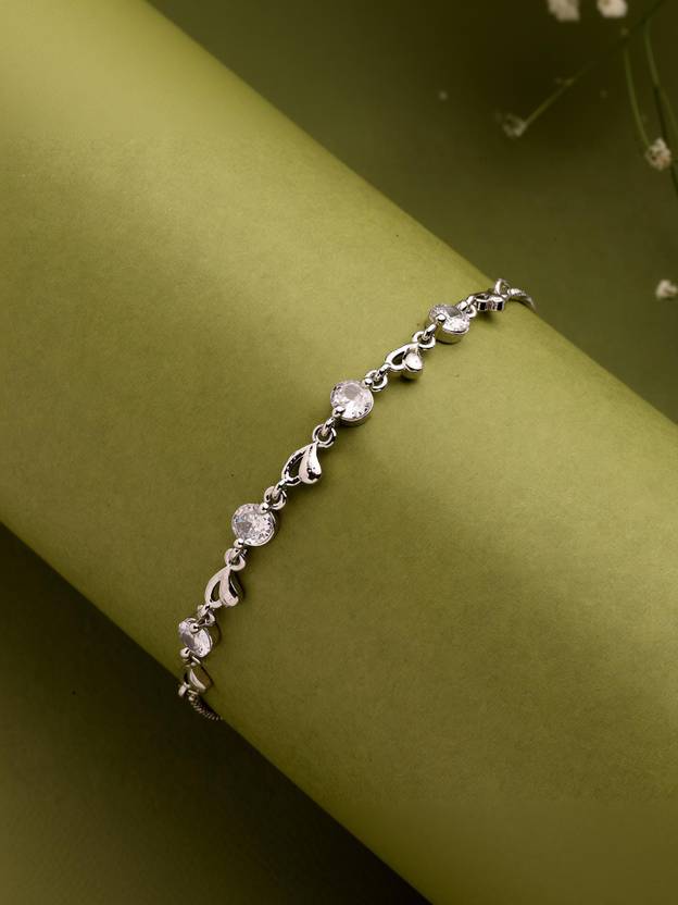 ZENEME Brass Cubic Zirconia Rhodium Bracelet