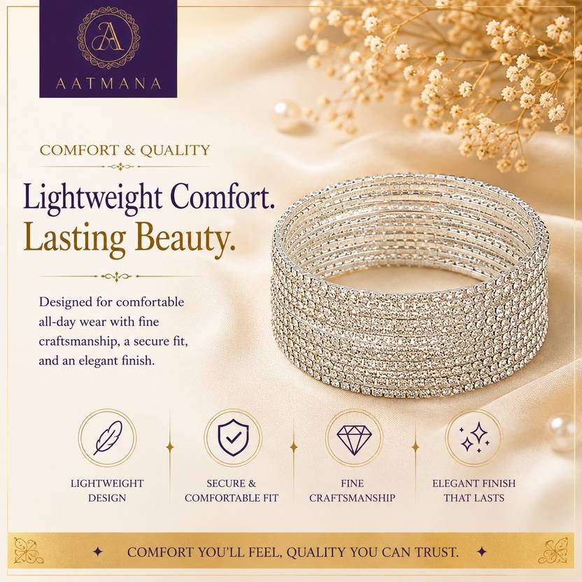 AATMANA Alloy Rhinestone Silver Bangle Set