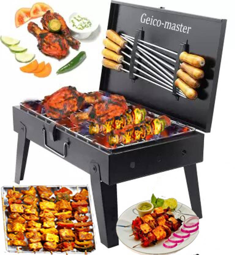 Geico master Briefcase Folding Barbeque Grill, 8 Skewer,1 Metal Grill