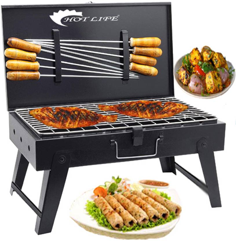 HOT LIFE Briefcase Charcoal Grill Barbeque with 8 Skewers, 1 Grill