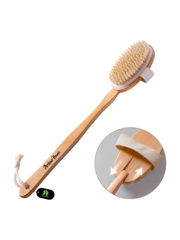 Ardour House Detachable Wooden Bath Brush with Long Handle - Wet & Dry Brushing Exfoliation