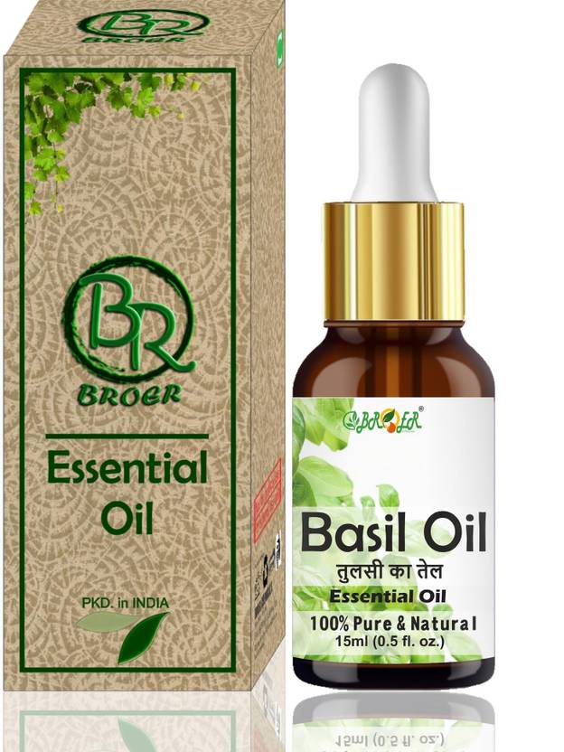 BROER Basil Tulsi Essential Oil Pure, Natural & undiluted For Skin, Hair, Aromatherapy