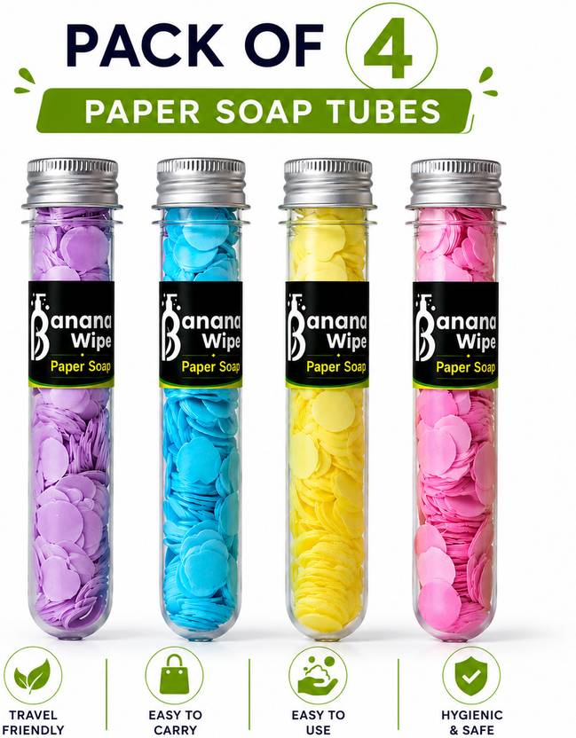 Banana Wipe Amazing Travel Handy Paper Soap Pack 4
