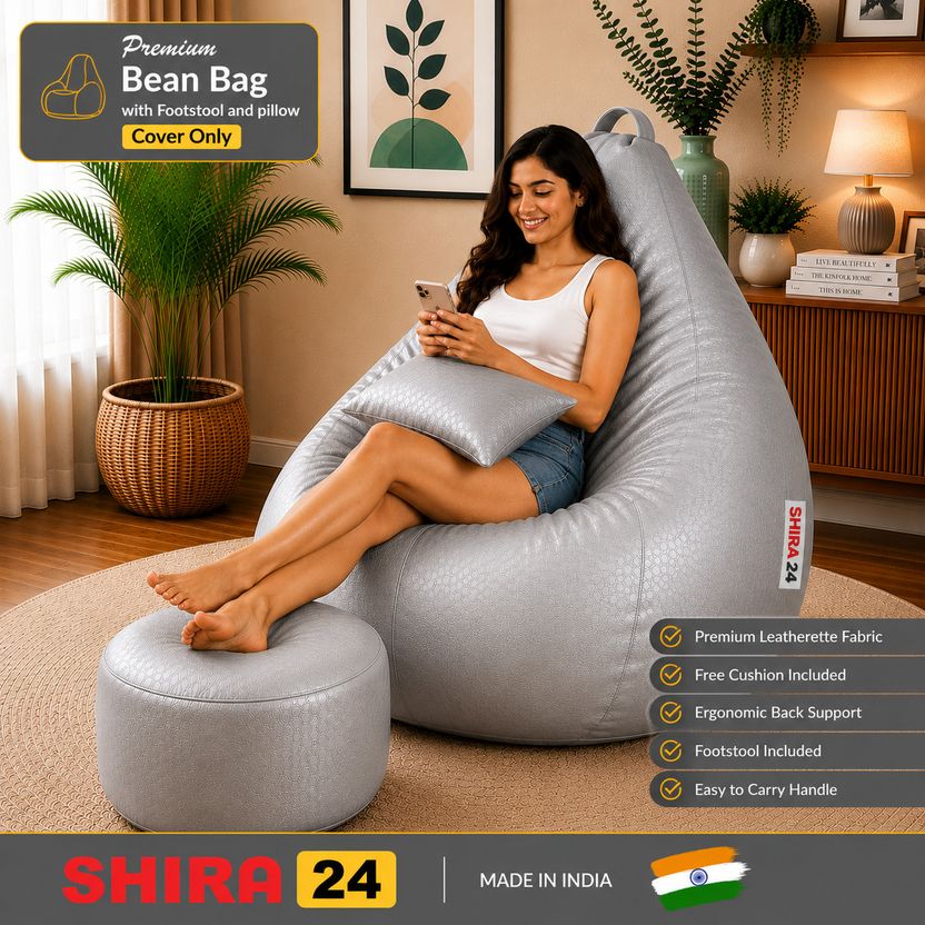SHIRA 24 5XL Tear Drop Bean Bag Cover, Grey - Image 2