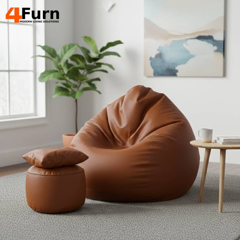 4FURN 4XL Bean Bag with Cushion & Footrest All with Beans Suitable For Adults Teardrop Bean Bag With Bean Filling