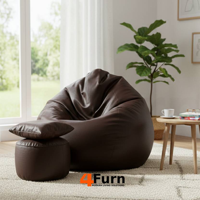 4FURN 4XL Bean Bag with Cushion & Footrest All with Beans Suitable For Adults Teardrop Bean Bag With Bean Filling