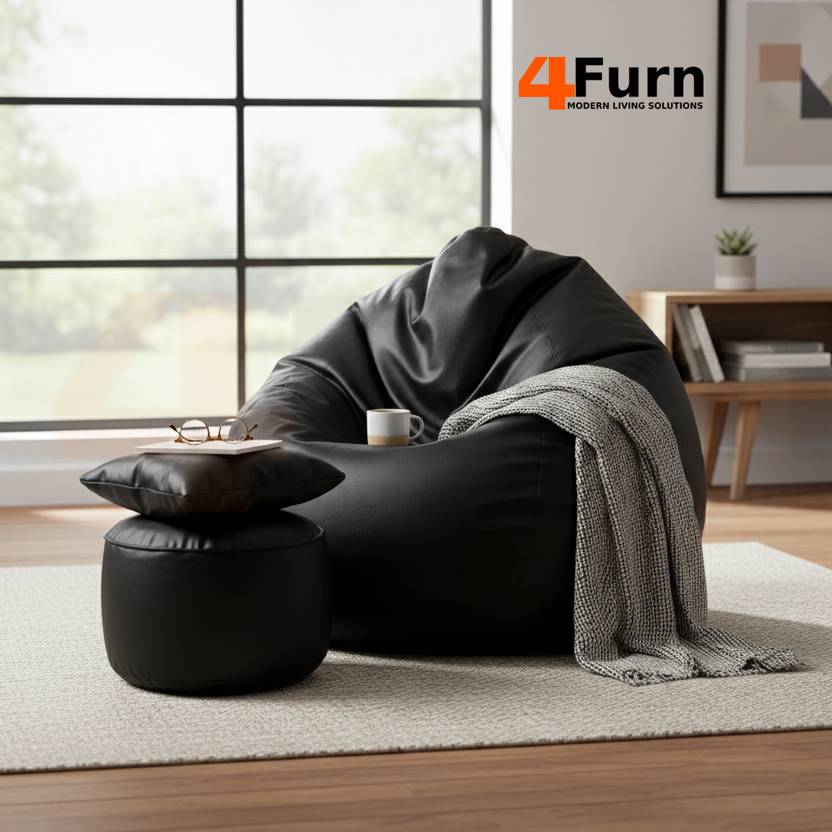 4FURN 4XL Bean Bag with Cushion & Footrest All with Beans Suitable For Adults Teardrop Bean Bag With Bean Filling