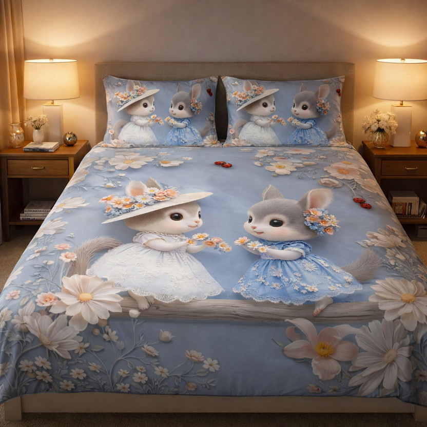 Sky Blue Couple Cat bedsheet