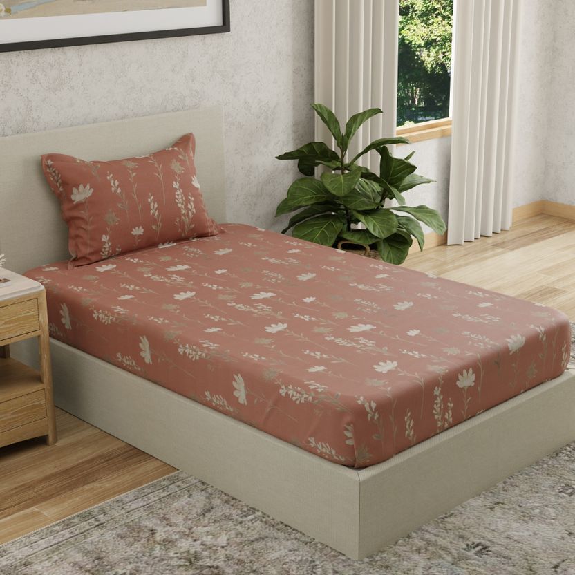 Huesland Cotton Single Flat 144 TC Floral Bedsheet with 2 Pillow - Image 4