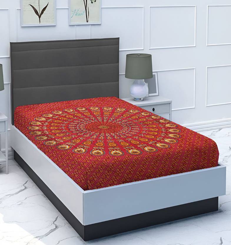 SPANGLE Polycotton Single Flat 144 TC Printed 1 Bedsheet with 2 Pillow Covers