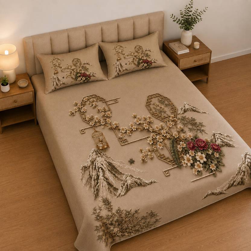 Signature Microfiber Queen Flat 200 TC 7D Digital 1 Bedsheet with 2 Pillow Covers