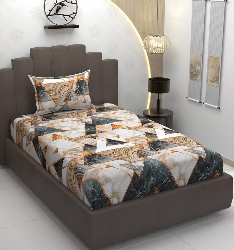 ANTICCA INDIA Cotton Blend Single Fitted (Elastic) 240 TC Printed 1 Bedsheet