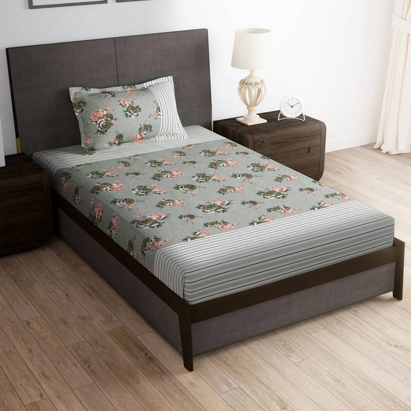 Story@home Microfiber Single Flat 180 TC Printed 1 Bedsheet with 2 Pillow Covers