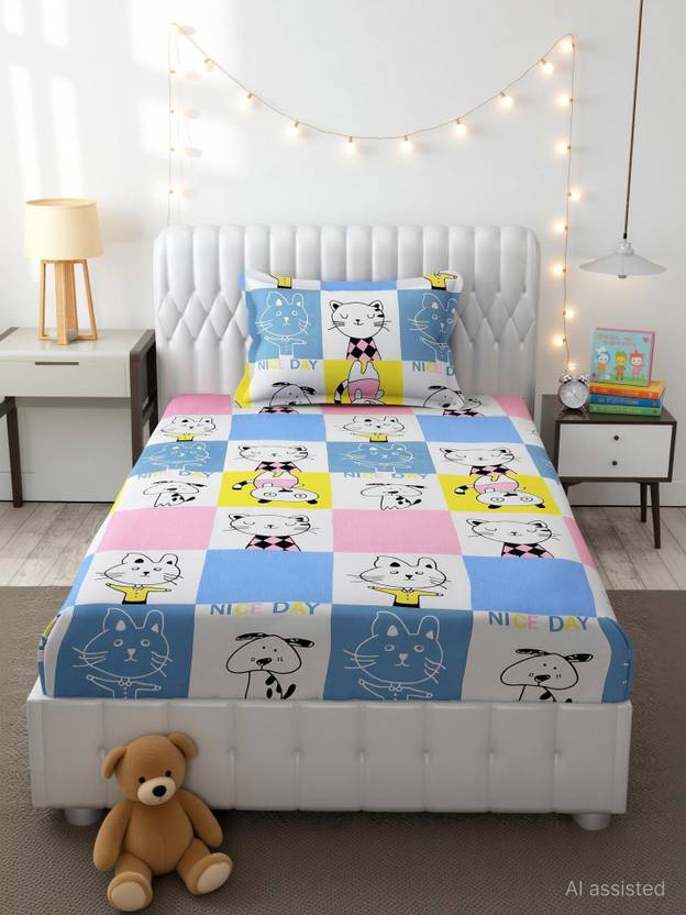 HOMYBEES Cotton Single Flat 220 TC Cartoon 1 Bedsheet