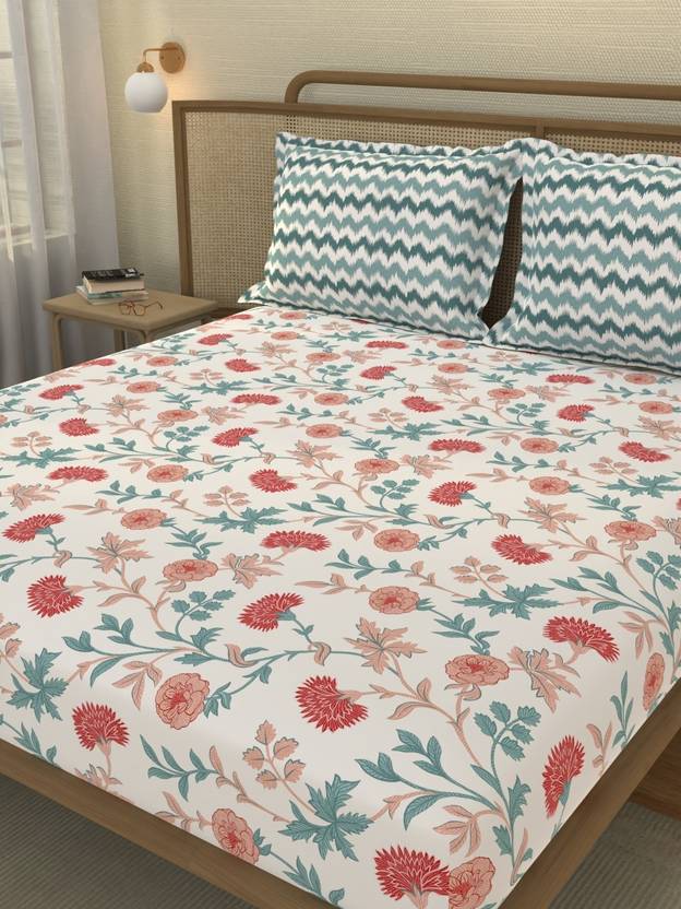 Portico New York Signature Cotton Double Flat 144 TC Self Design 1 Bedsheet