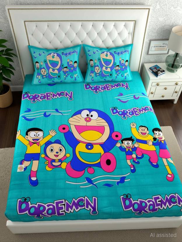 CLOTHOLOGY Cotton Double Flat 144 TC Printed 1 Summer Bedsheet with 2 Pillow Covers