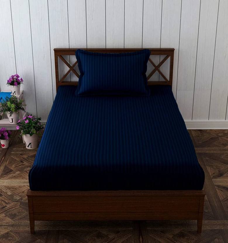HOMYBEES Cotton Single Flat 210 TC Striped 1 Bedsheet