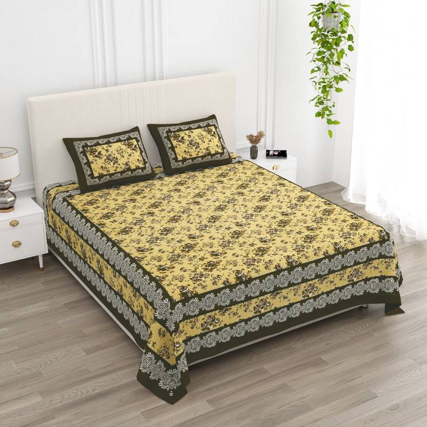 Chelsi Satin King Flat 310 TC Printed 1 Summer Bedsheet with 3 Pillow Covers