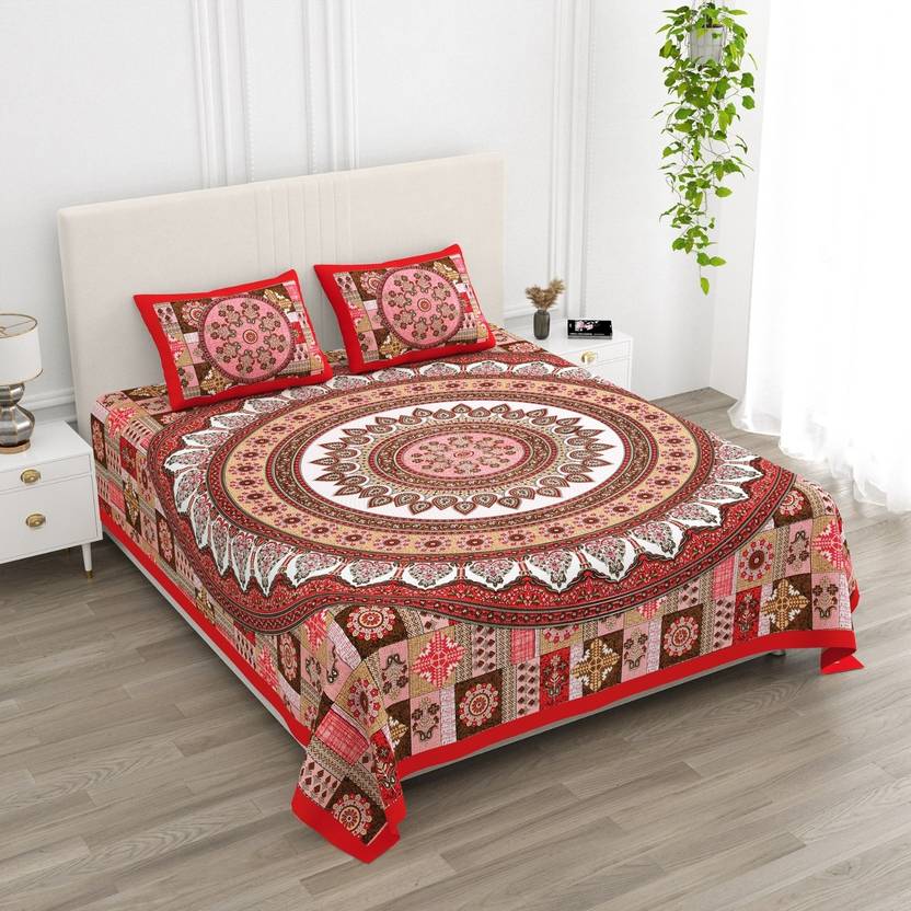 AASHRAE Cotton King Flat 250 TC Printed 1 AC Bedsheet with 2 Pillow Covers