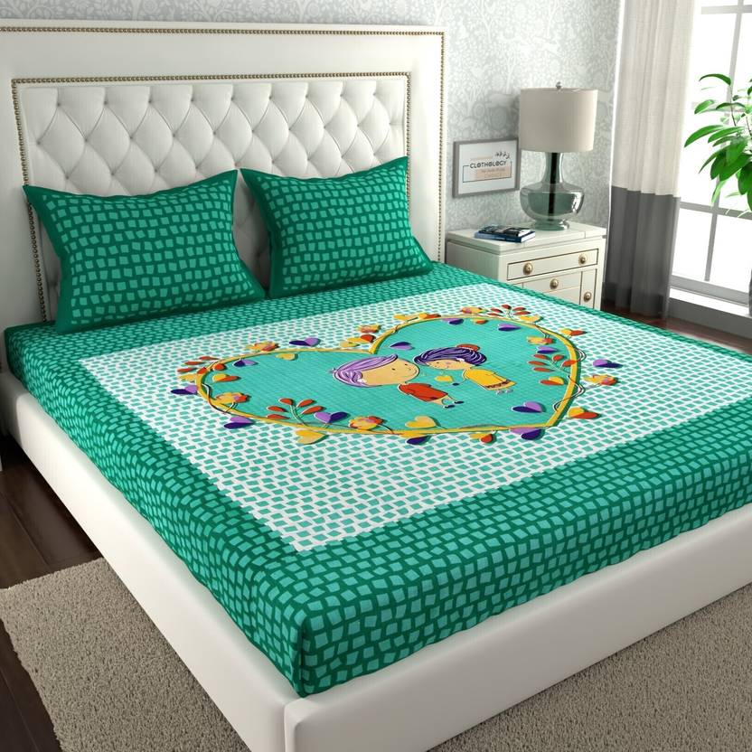 CLOTHOLOGY Cotton Double Flat 144 TC Jaipuri Prints 1 Summer Bedsheet with 2 Pillow Covers