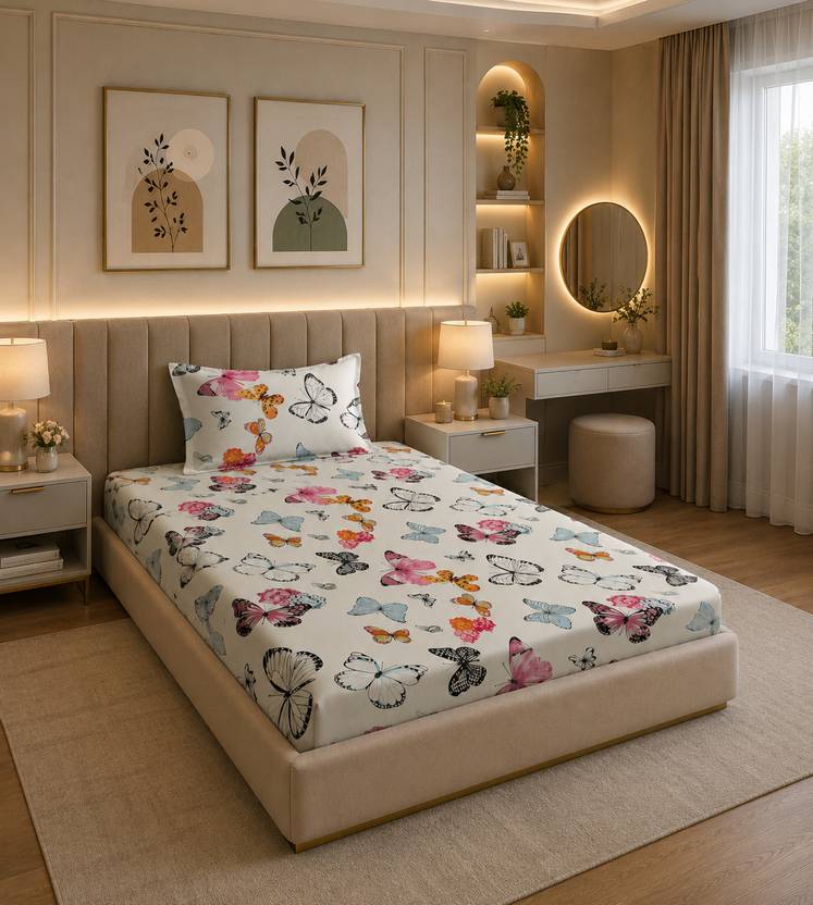 BeddingZone Cotton Single Flat 300 TC Printed 1 Summer Bedsheet
