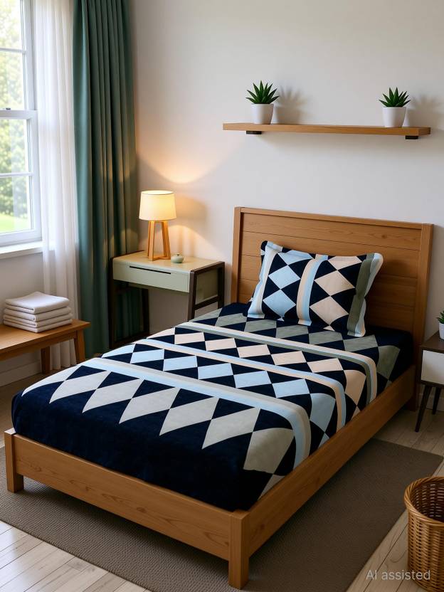 BROMWICK Microfiber Single Flat 300 TC 3D Printed 1 Bedsheet with 2 Pillow Covers