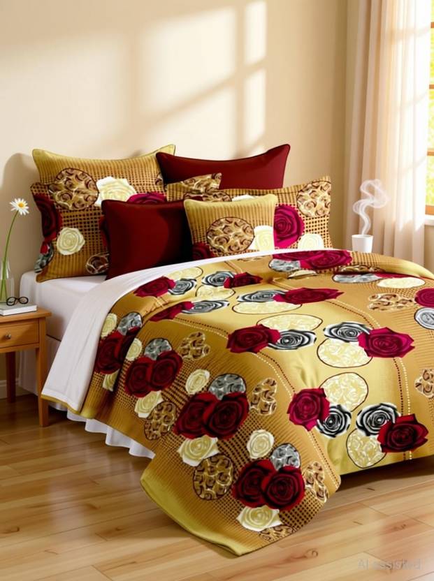 Aradhya Products Microfiber Double Flat 250 TC 3D Printed 1 Bedsheet with 2 Pillow Covers