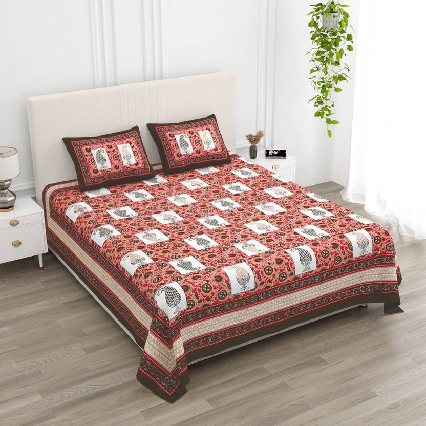 AASHRAE Cotton Double Flat 250 TC 7D Digital 1 AC Bedsheet with 2 Pillow Covers