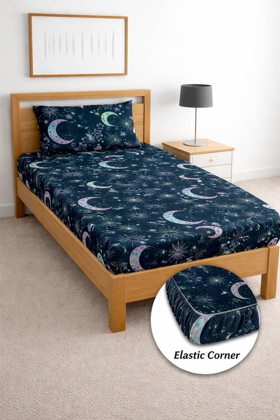 Bedit Cotton Single Fitted (Elastic) 320 TC Floral 1 Bedsheet with 2 Pillow Covers