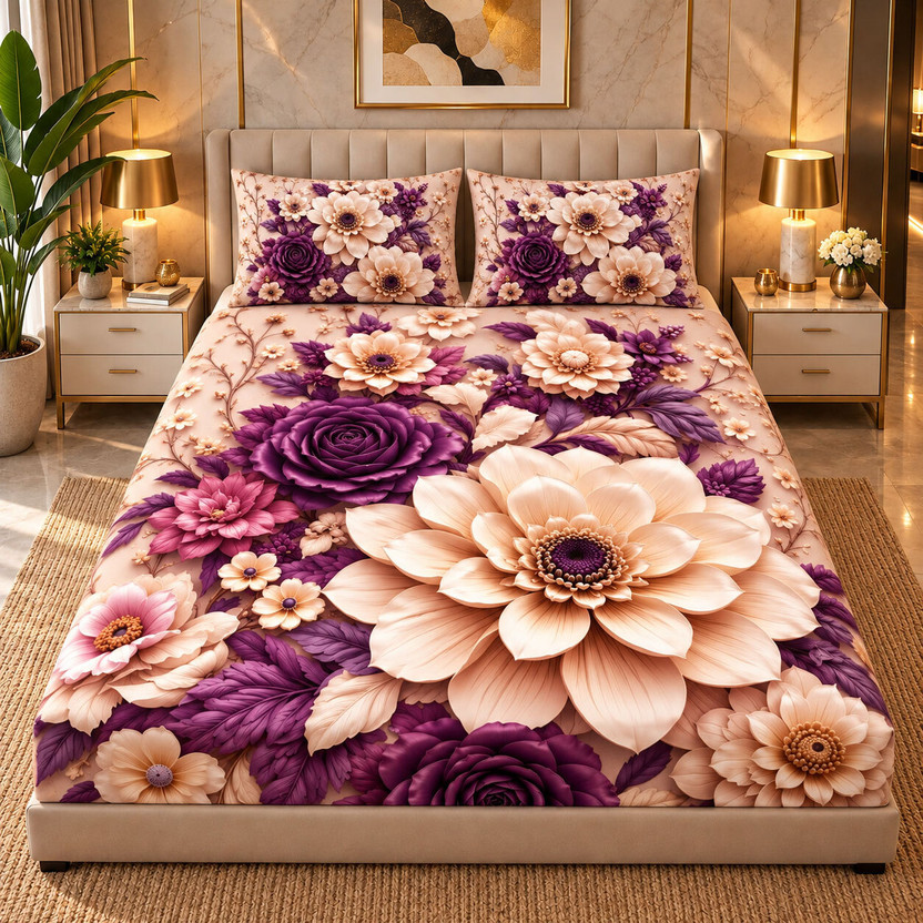 Purple Gold Floral bedsheet