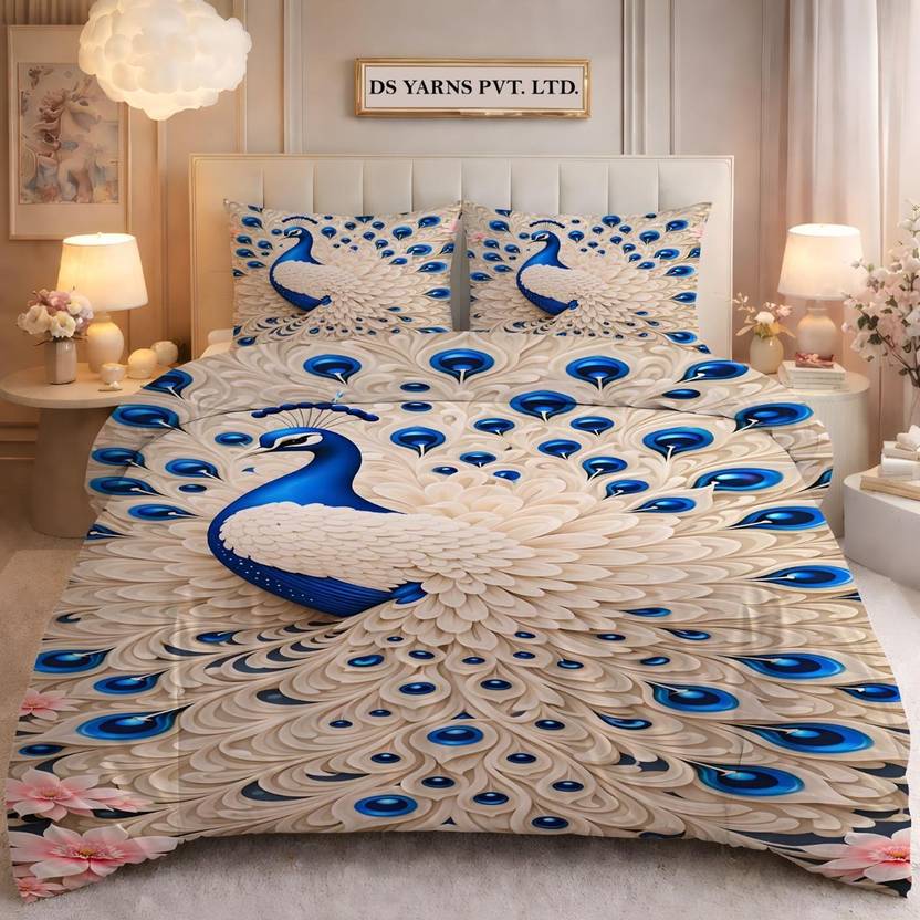 AASHRAE Polycotton Double Flat 400 TC 7D Digital 1 AC Bedsheet with 2 Pillow Covers