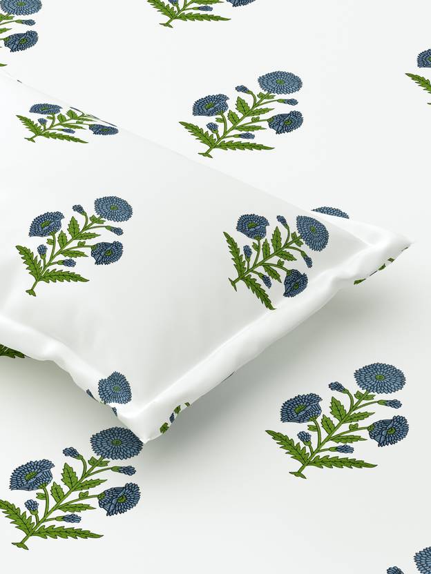 CARLTON LONDON Cotton Super King Flat 144 TC Floral 1 AC Bedsheet with 2 Pillow Covers