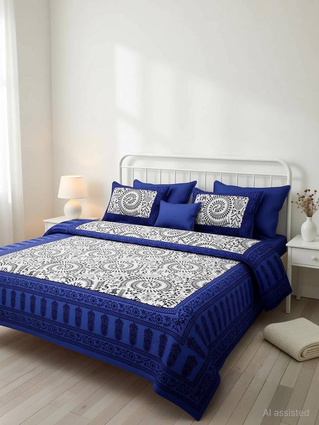 Aranatha Enterprises Cotton Double Flat 151 TC Floral 3 Bedsheets with 6 Pillow Covers