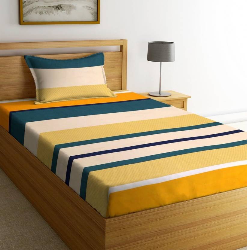 BeddingZone Polycotton Single Flat 144 TC Printed 1 Bedsheet with 2 Pillow Covers