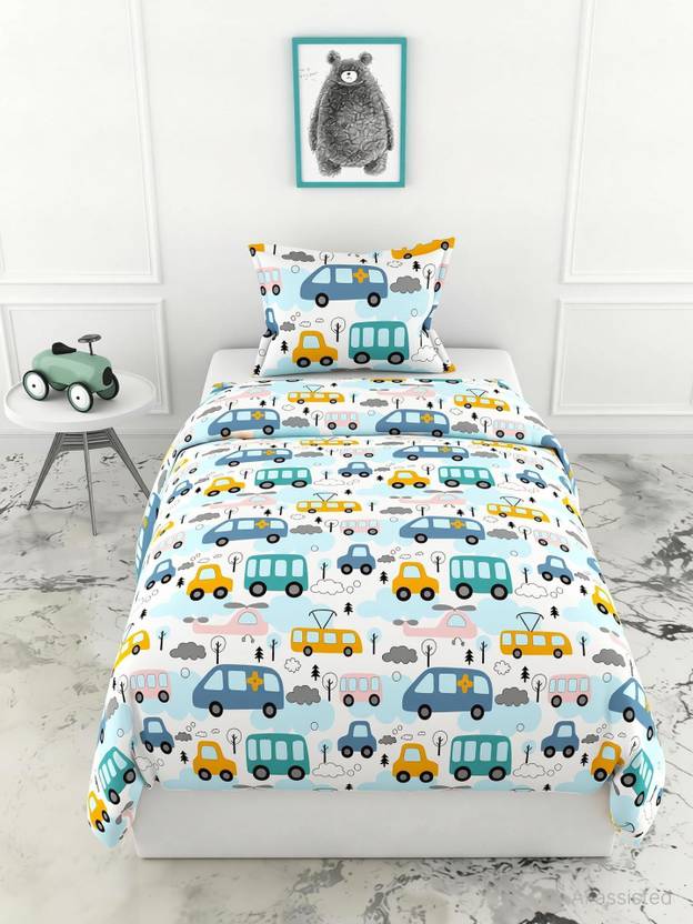 LORETO Cotton Single Flat 144 TC Printed 1 Bedsheet with 2 Pillow Covers